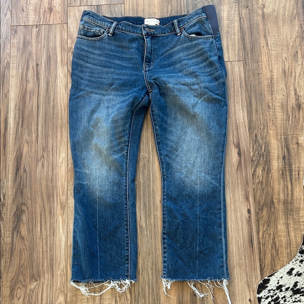 Hatch Distressed Maternity Blue Ankle Jeans